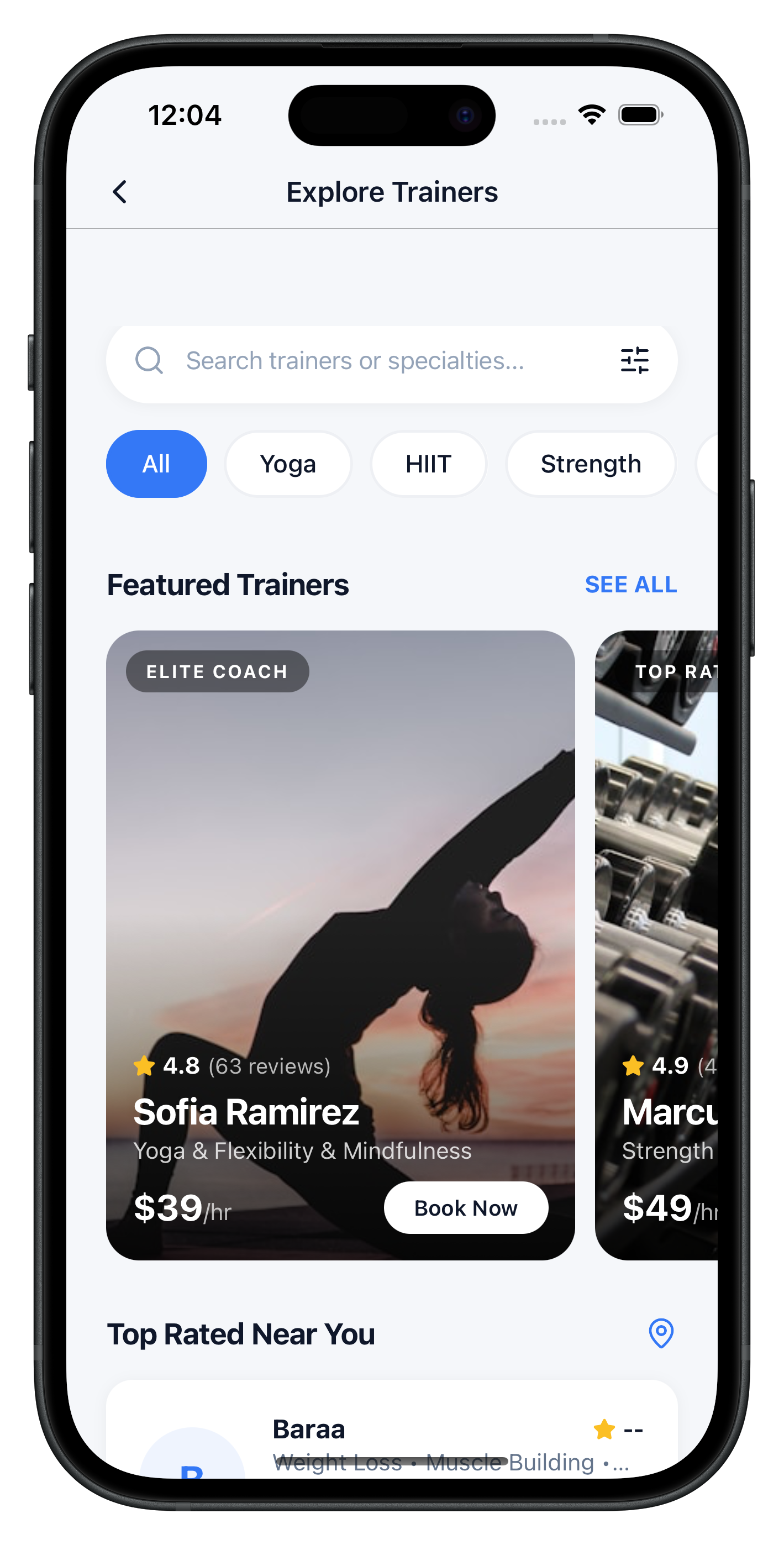FirstRep marketplace — find a trainer by specialty, location and rating