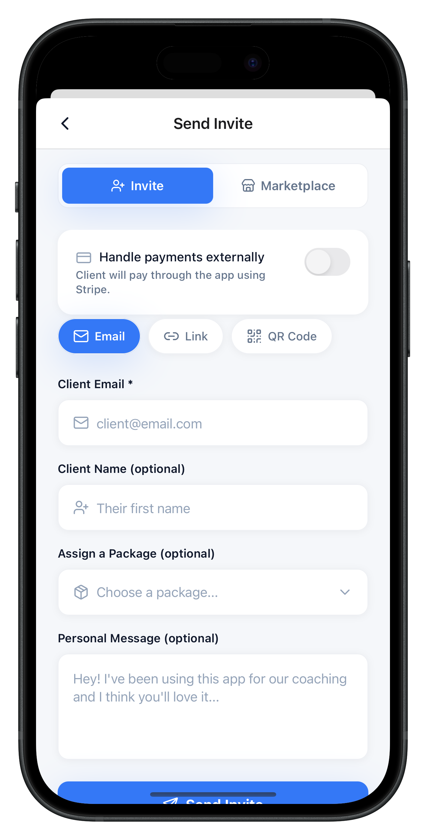 Send invite link to clients